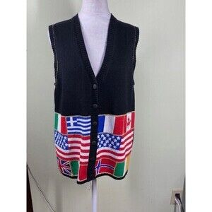 Vtg Marisa Christina Classics Size S Hand Knit International Flags Sweater Vest